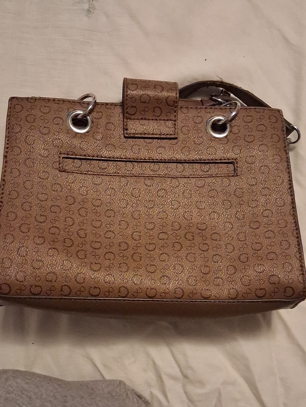 Guess Brown Allover Logo Shoulder Bag with Silver Hardware